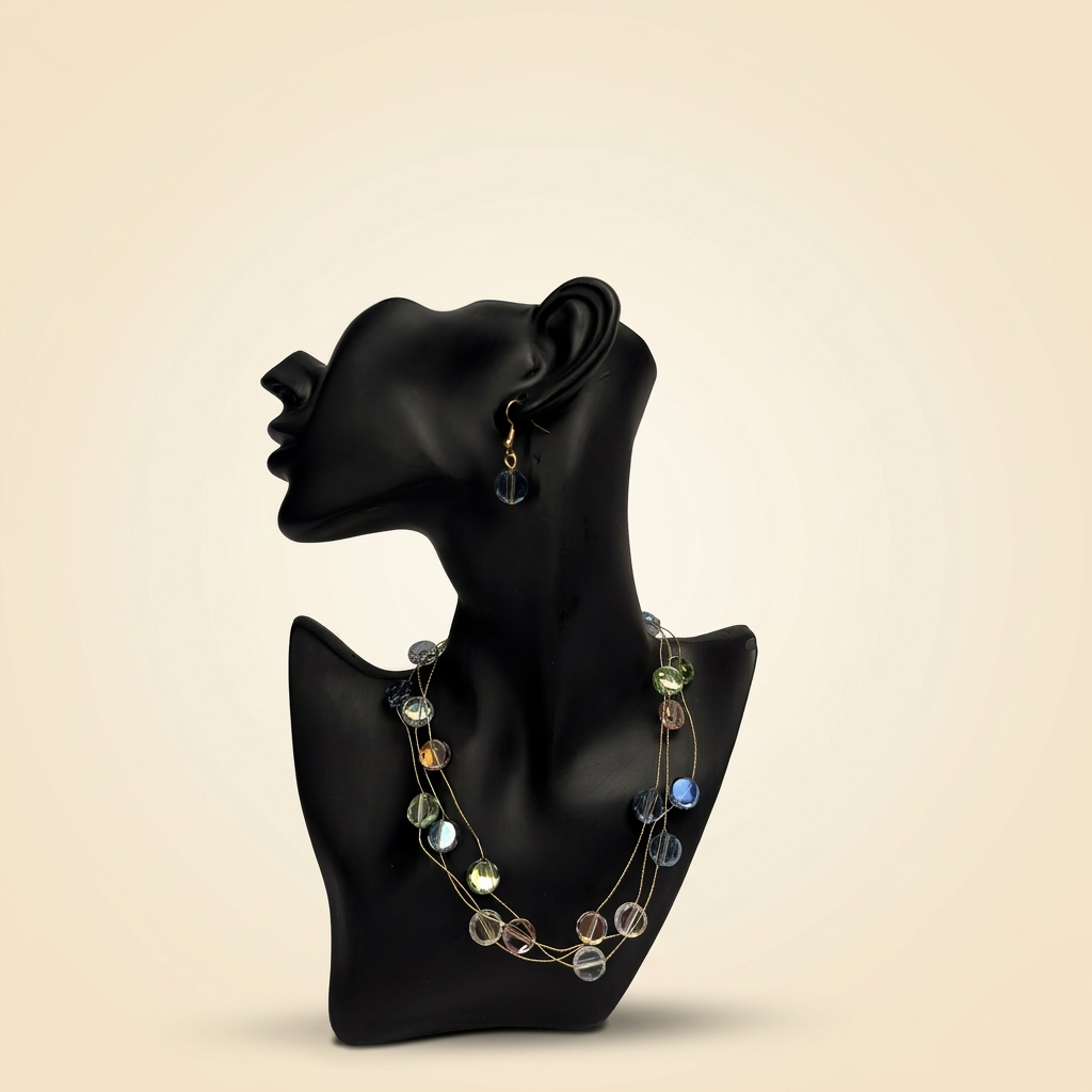 Colorful Glass Bead Necklace & Earring Set - Image 1
