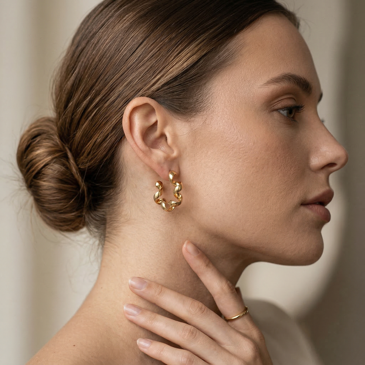Gold Chain Link Hoop Earrings - Image 1