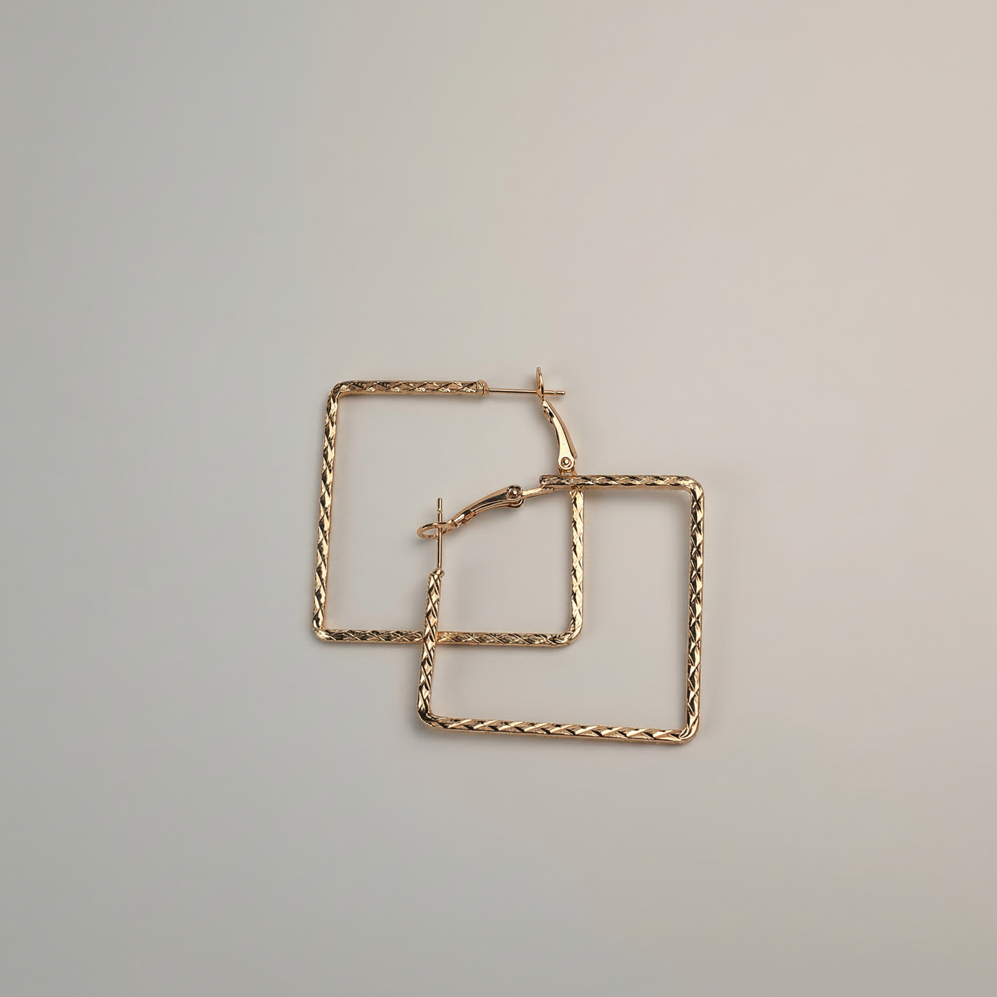 Gold Twisted Square Hoop Earrings - Image 3