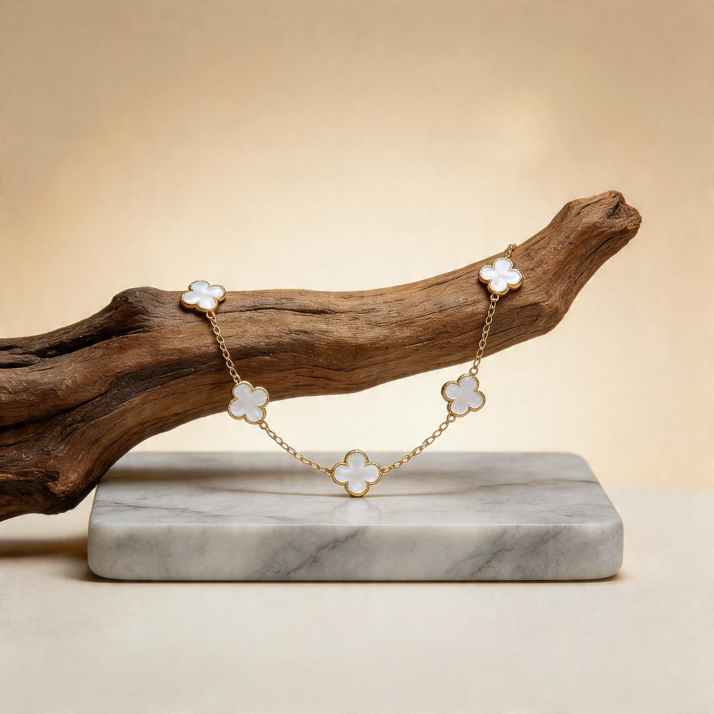 White Pearl Clover Necklace