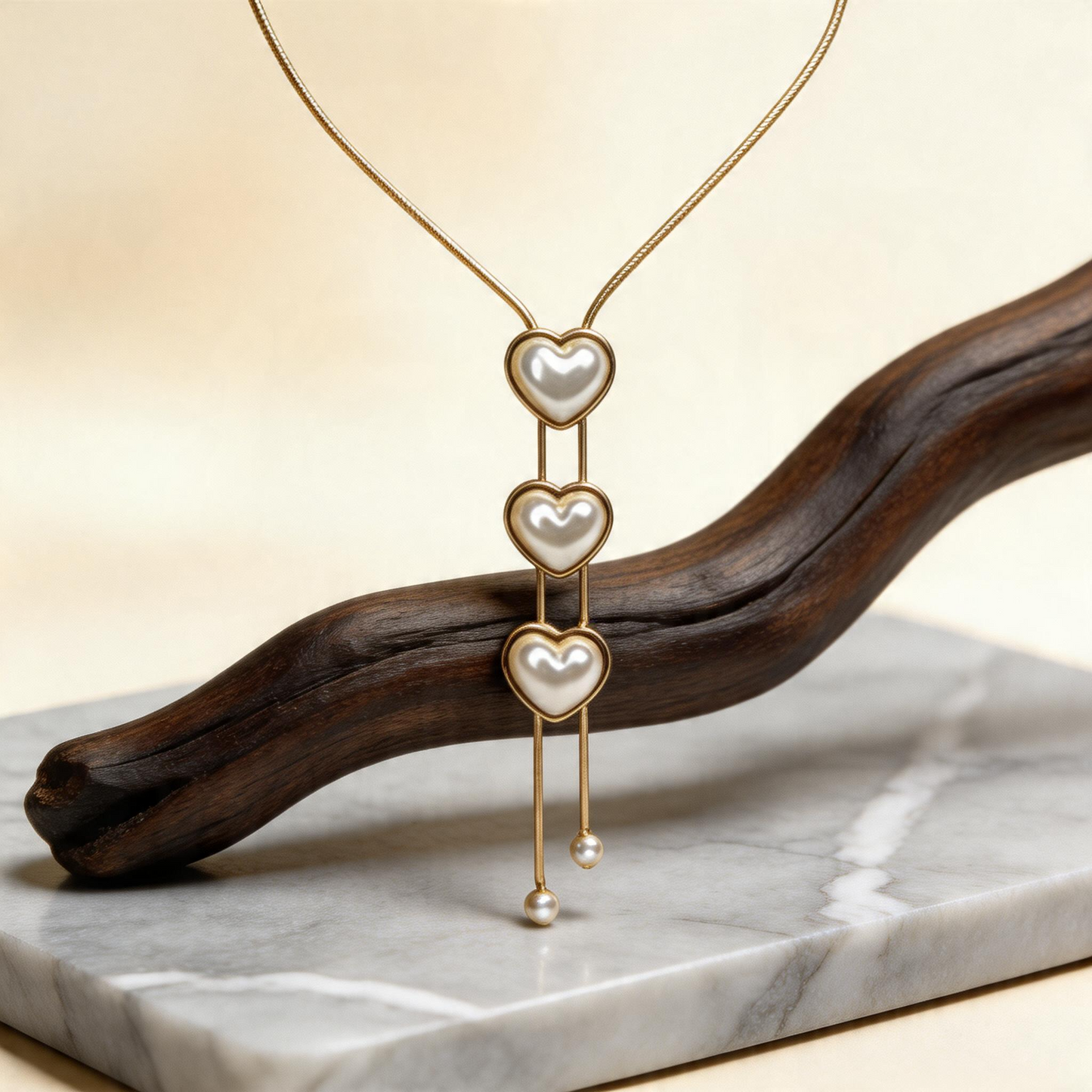 Triple Heart Lariat Necklace