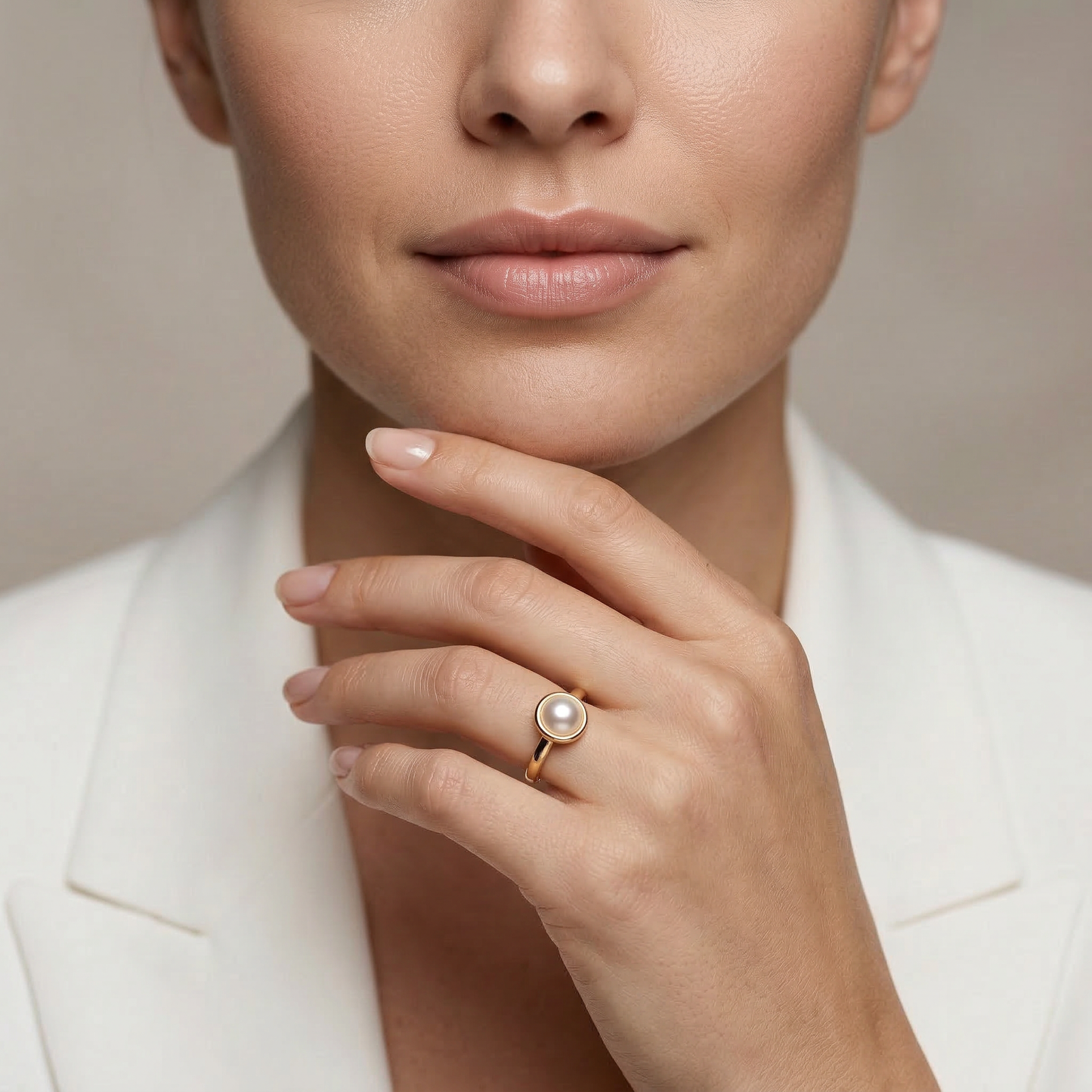 Pearl Oval Solitaire Ring - Image 7