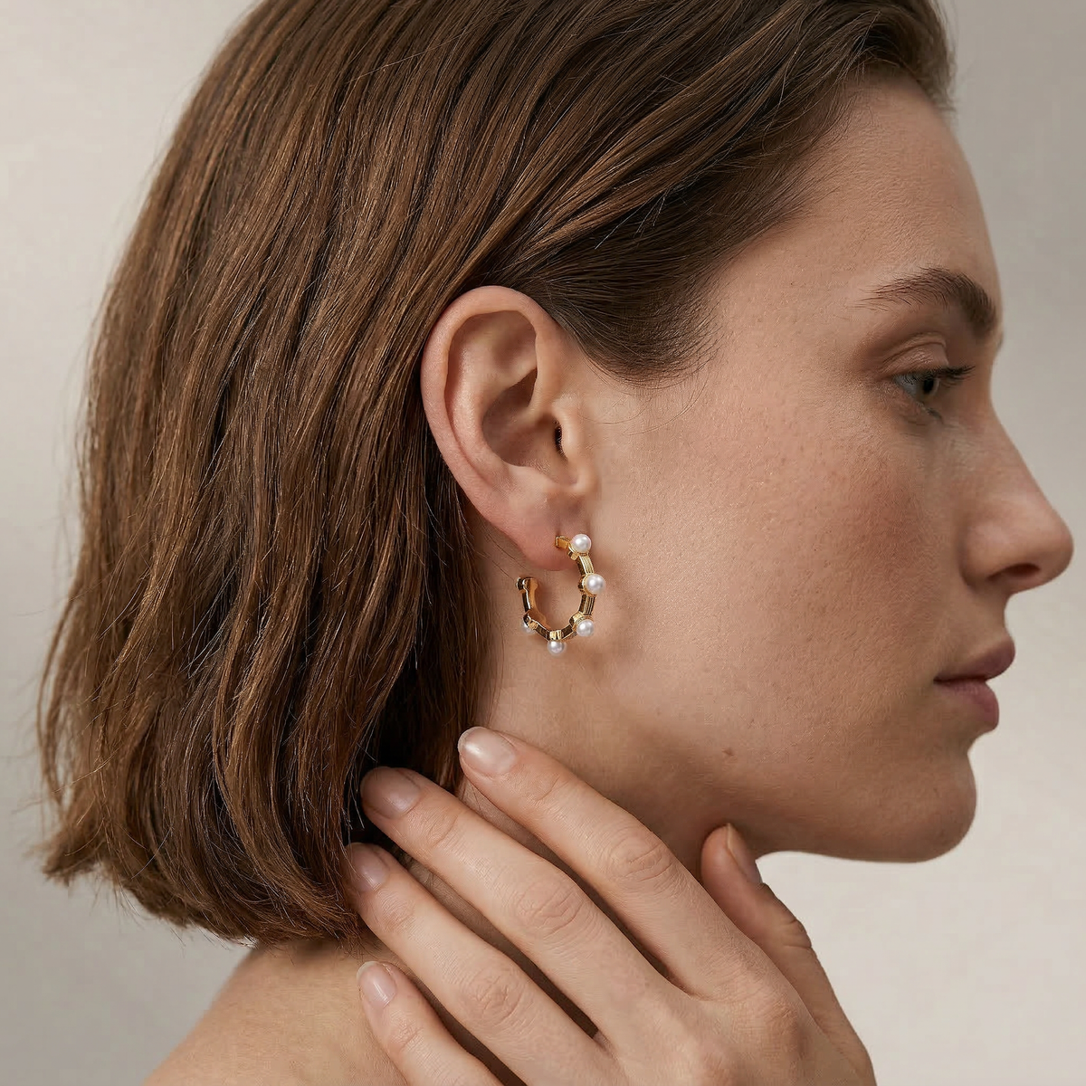 Pearl Studded Hoop Earrings - Image 3
