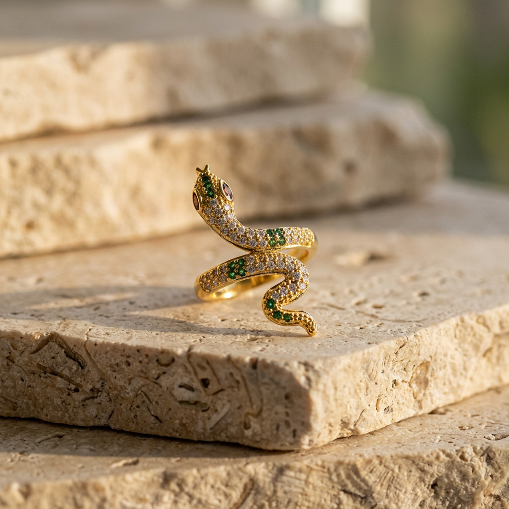 Gold Emerald Serpent Wrap Ring - Image 1