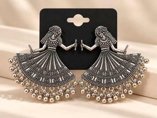 Garba Queen Oxidised Silver Earrings