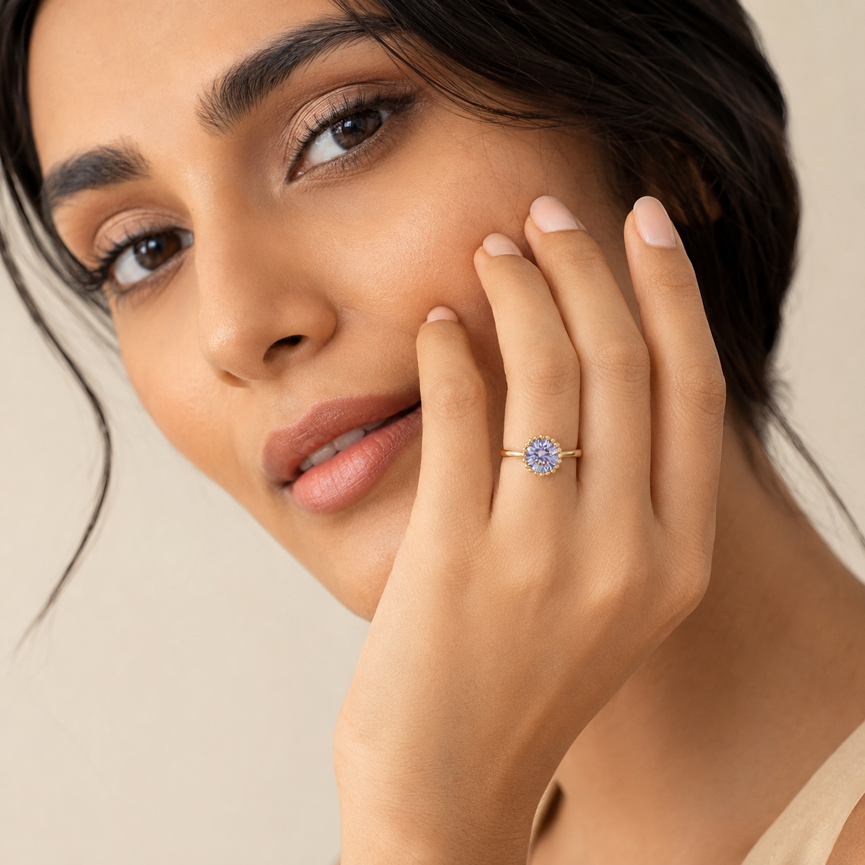 Crystal Crown Solitaire Ring
