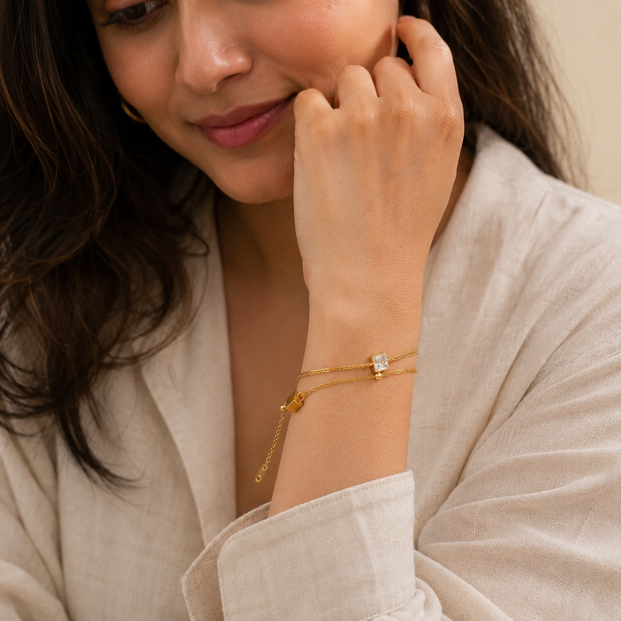Gold Crystal Solitaire Chain Bracelet