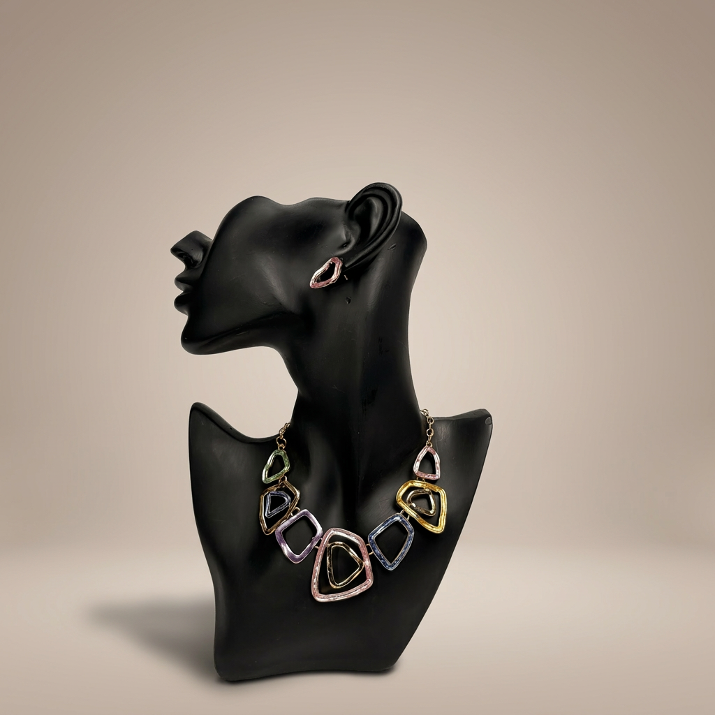 Abstract Geometric Necklace & Earring Set - Image 1