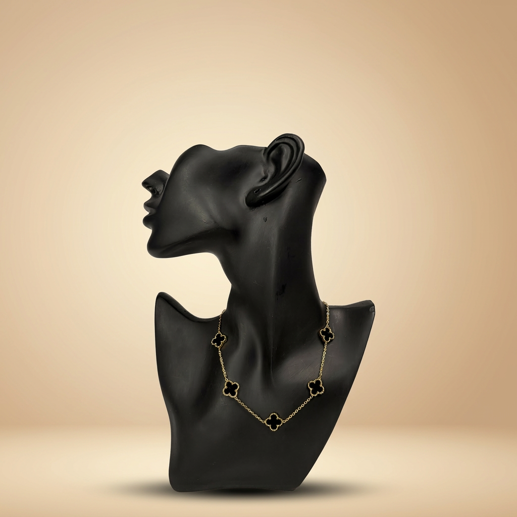 Black Onyx Clover Station Necklace - Image 1