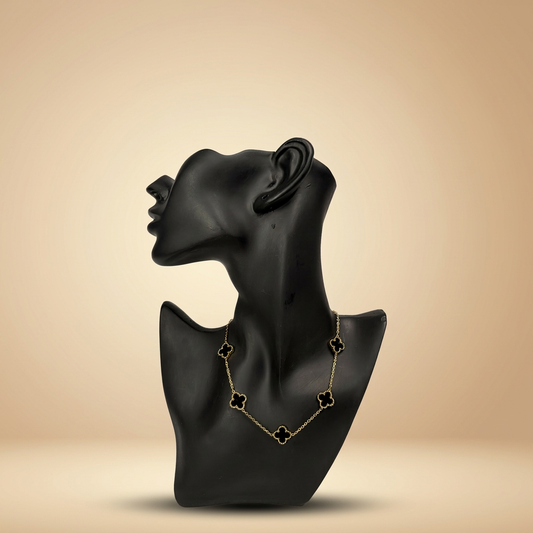 Black Onyx Clover Station Necklace - Image 1