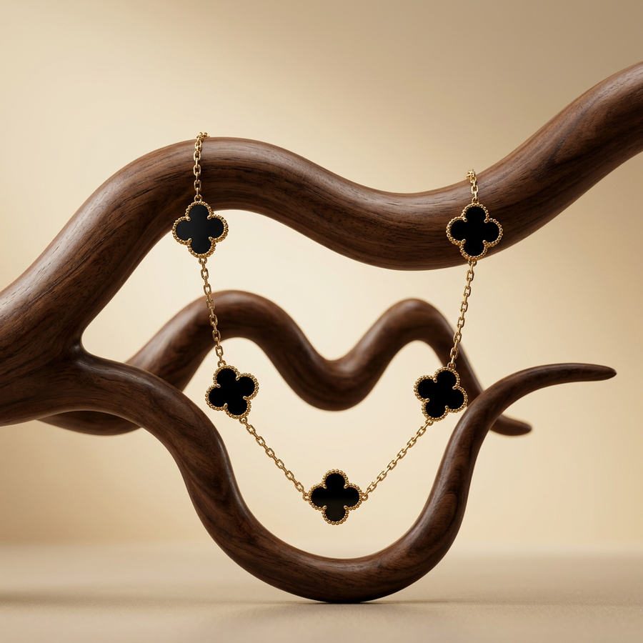 Black Onyx Clover Station Necklace - Image 3