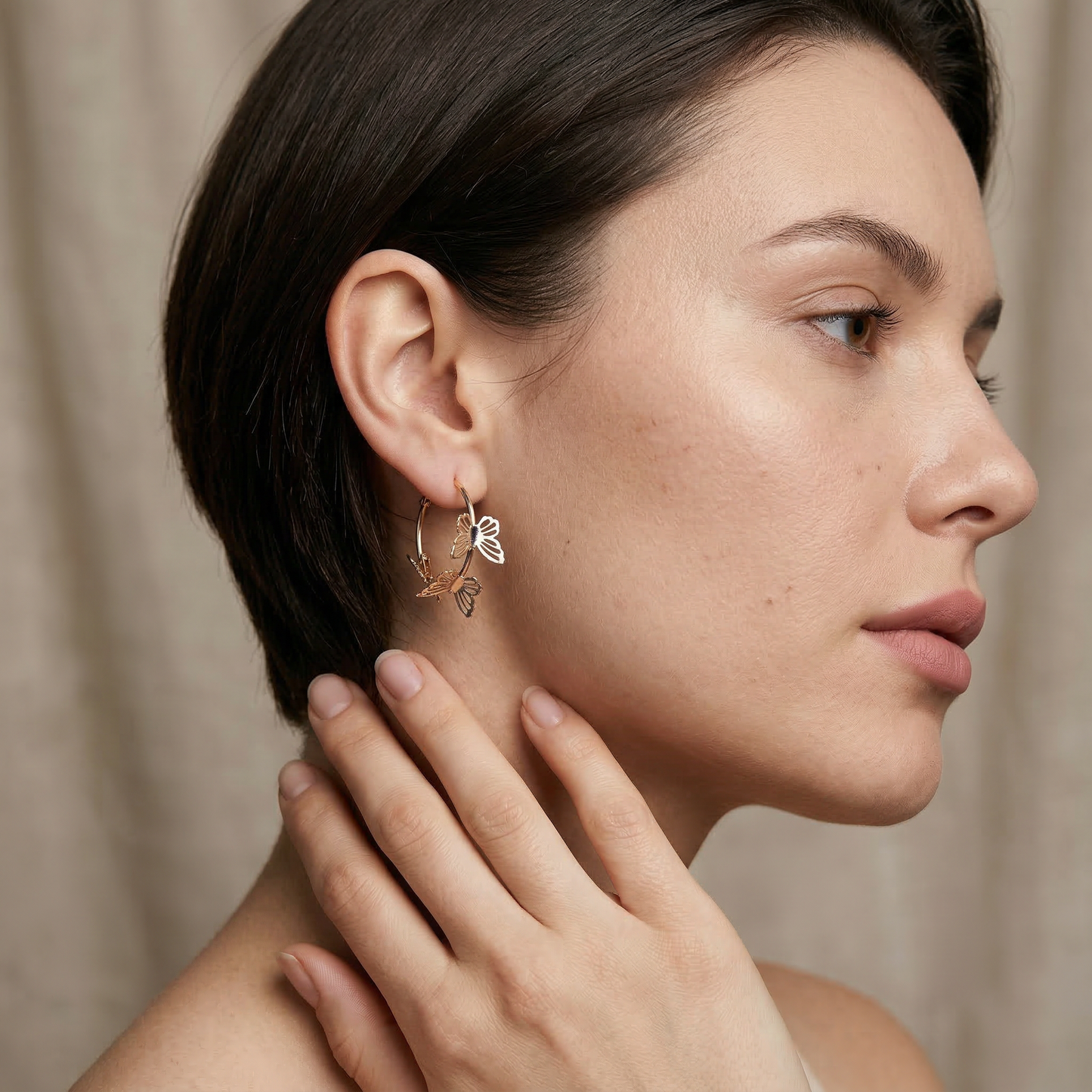 Butterfly Charm Hoop Earrings - Image 3