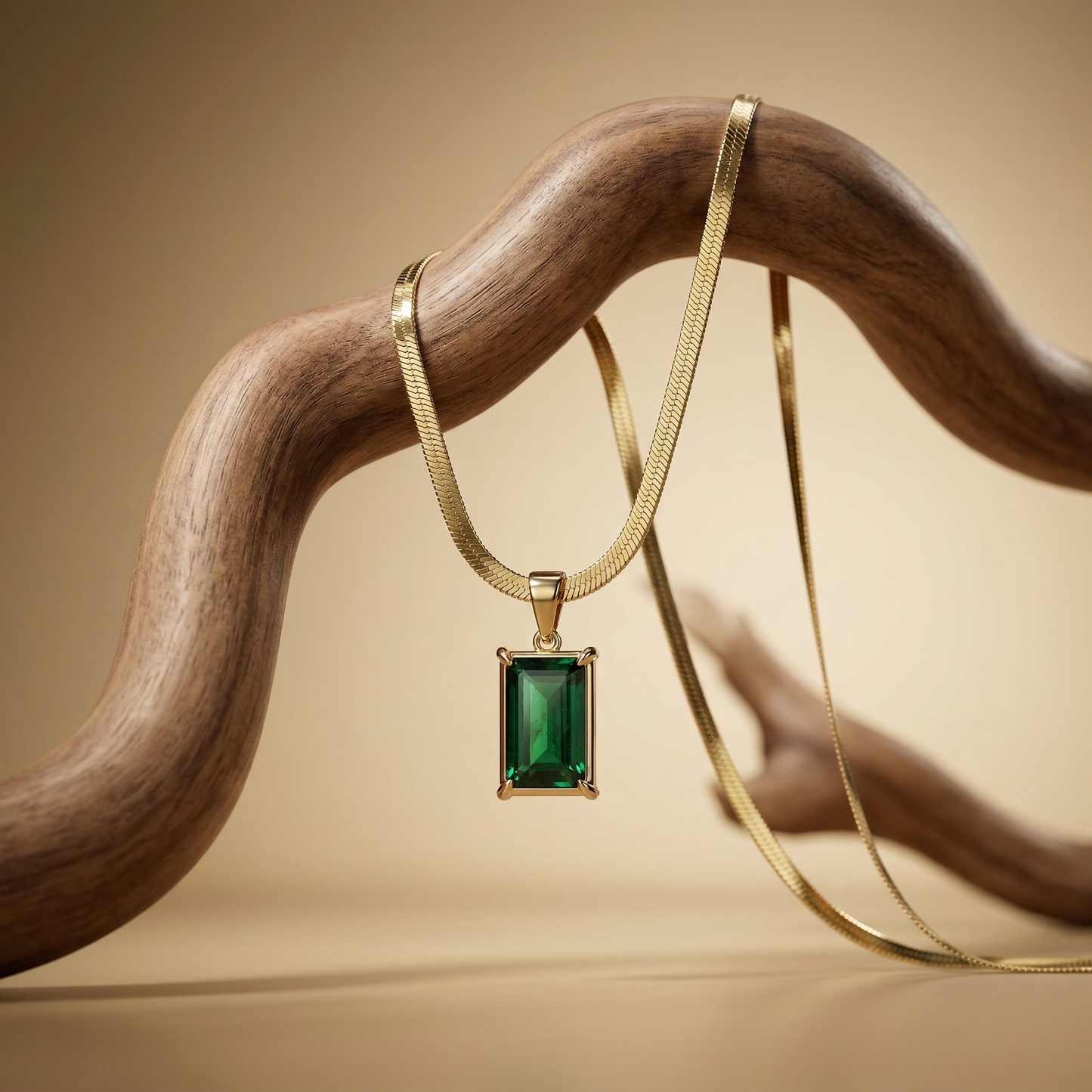 Emerald Rectangle Pendant Necklace - Image 2