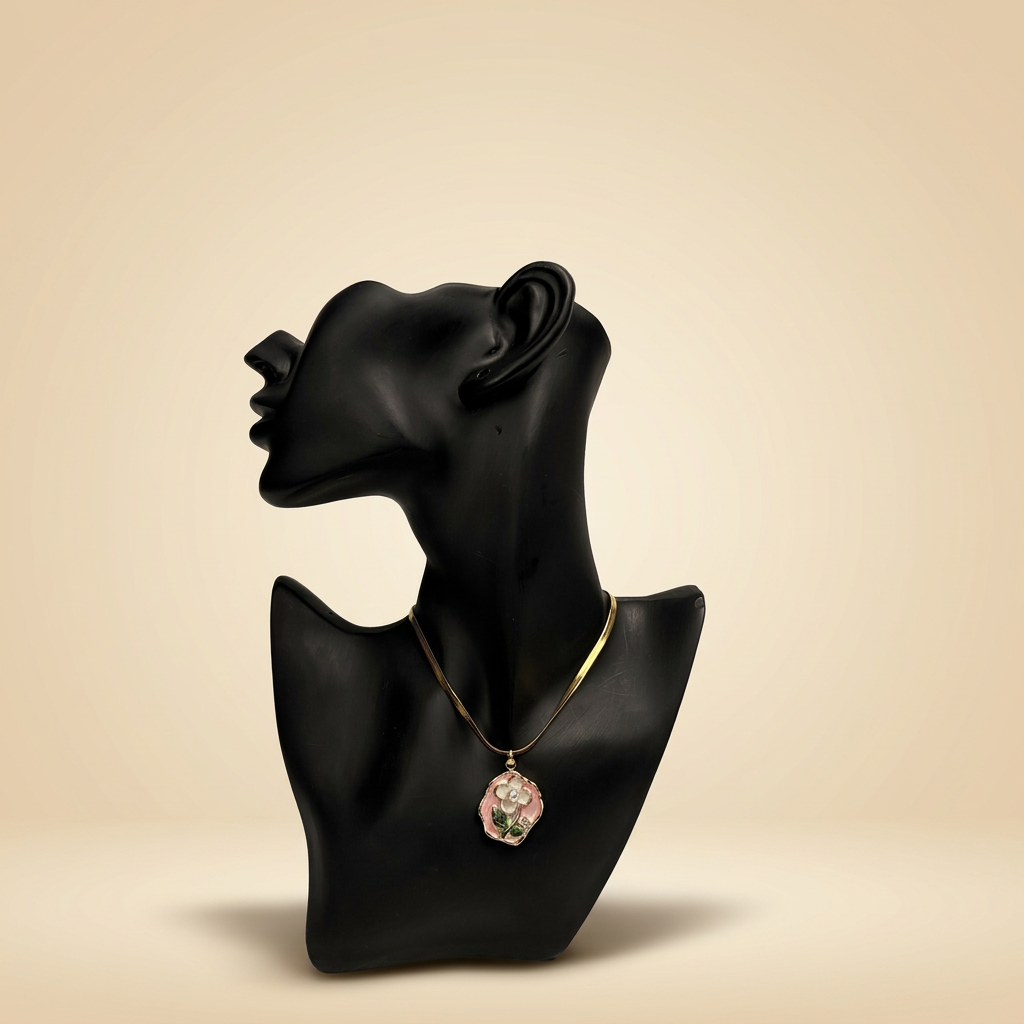 Enamel Rose Pendant Necklace - Image 1