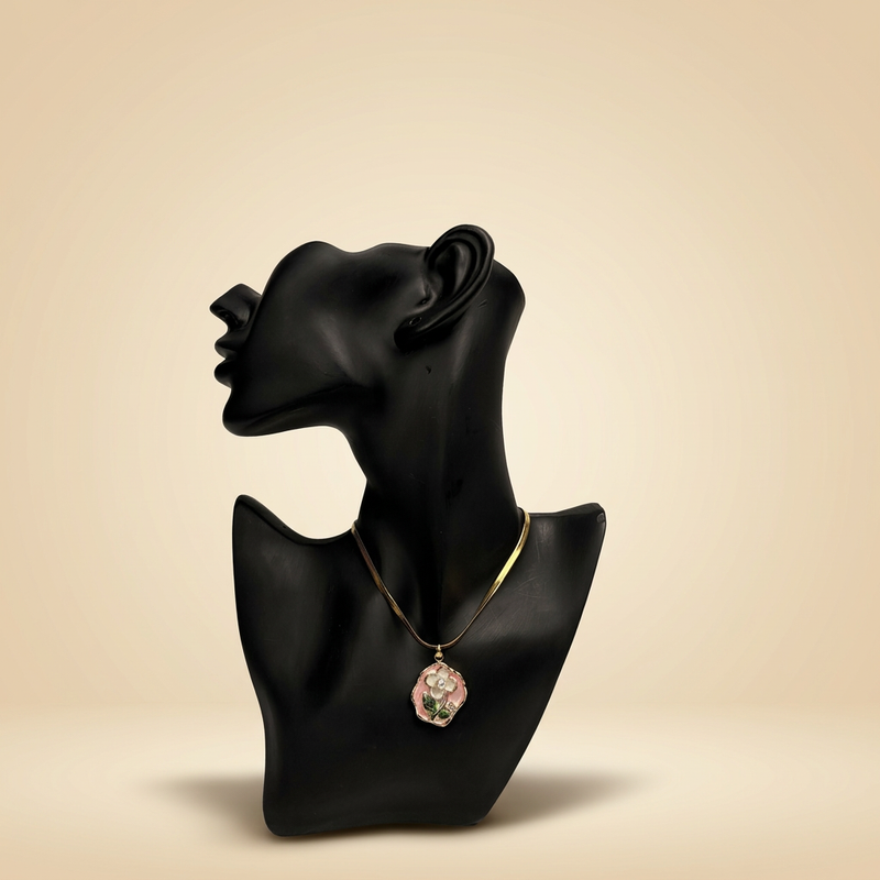Enamel Rose Pendant Necklace - Image 1