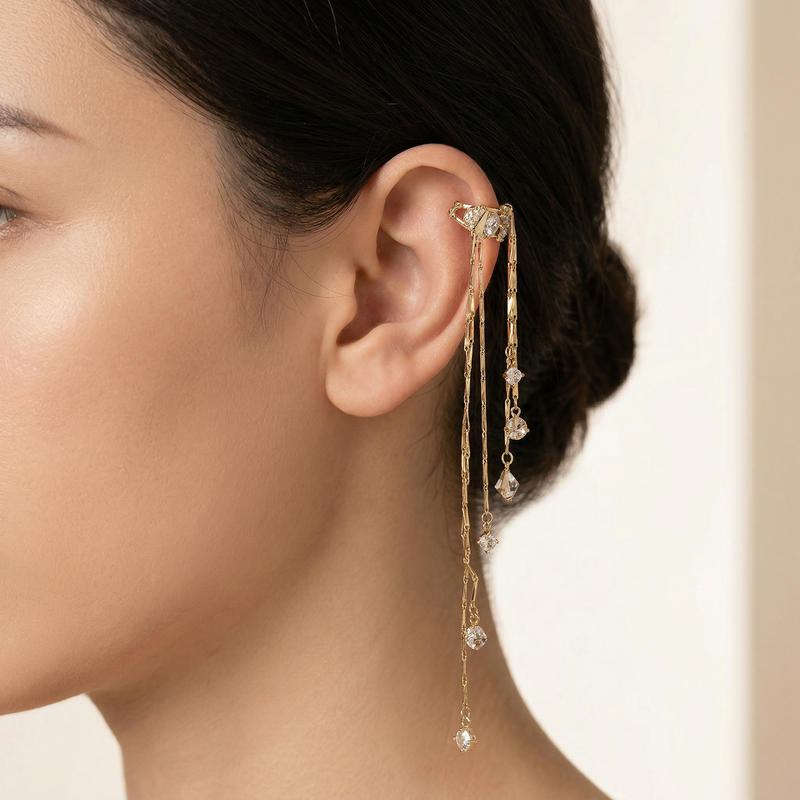 Gold Chain Tassel Drop Ear Cuff