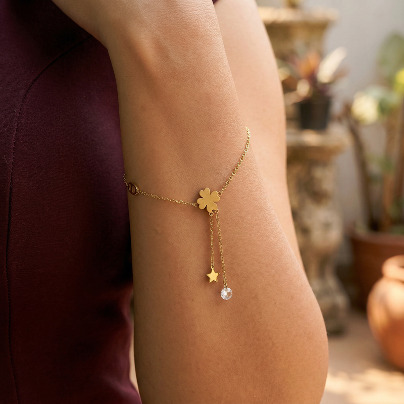 Gold Clover Dangle Chain Bracelet - Image 1