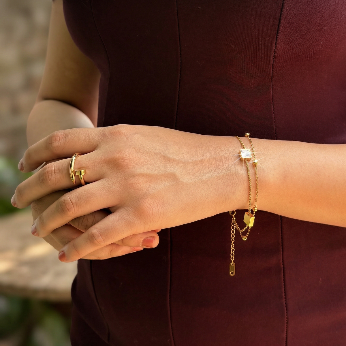 Gold Crystal Solitaire Chain Bracelet - Image 1