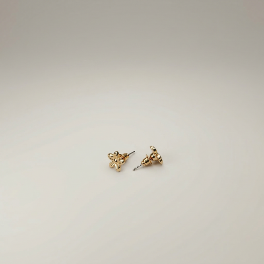 Gold Flower Stud Earrings - Image 2