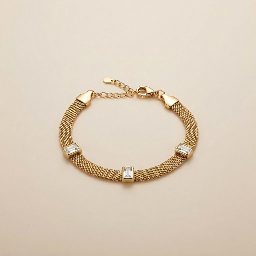 Gold Mesh Crystal Bracelet - Image 1