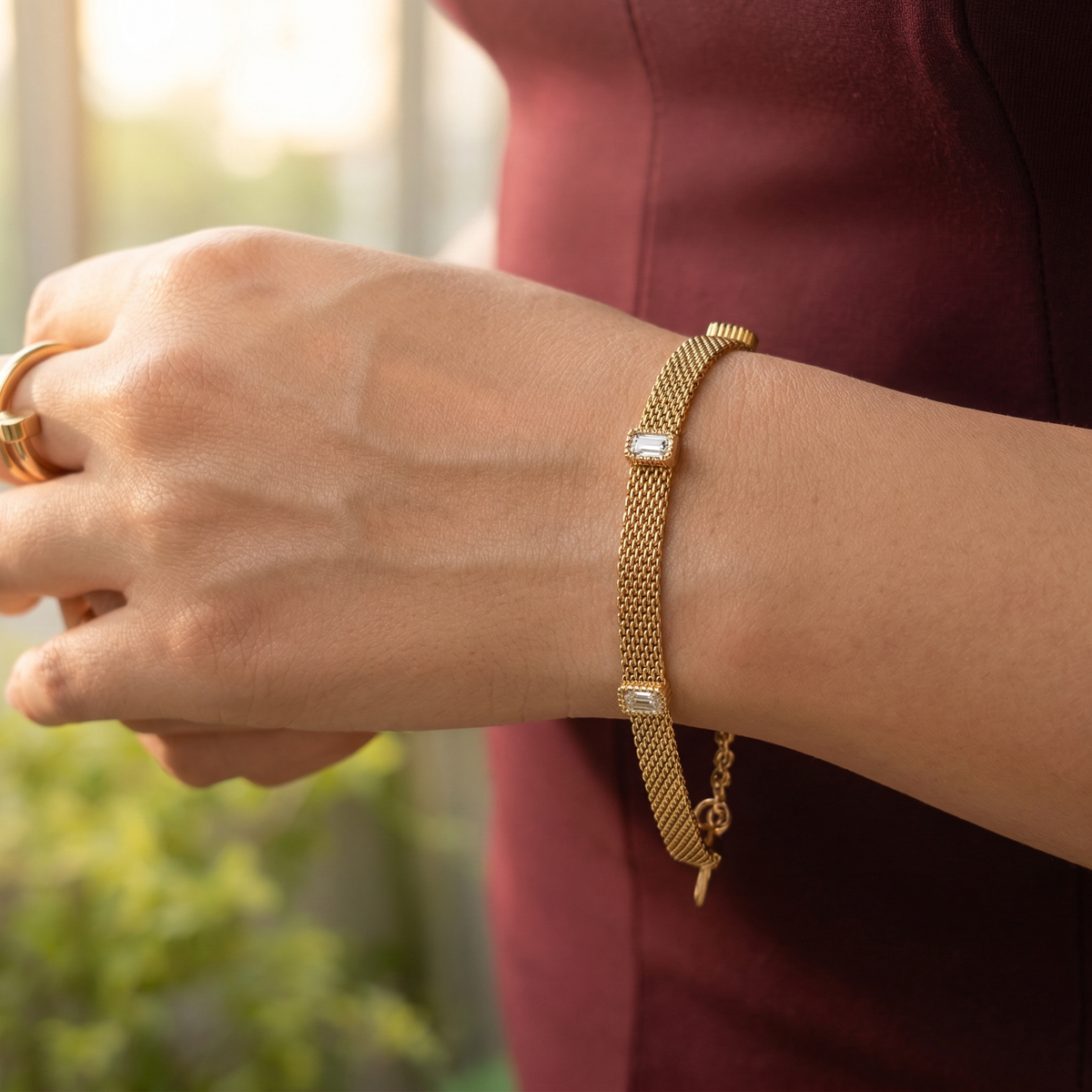 Gold Mesh Crystal Bracelet - Image 2