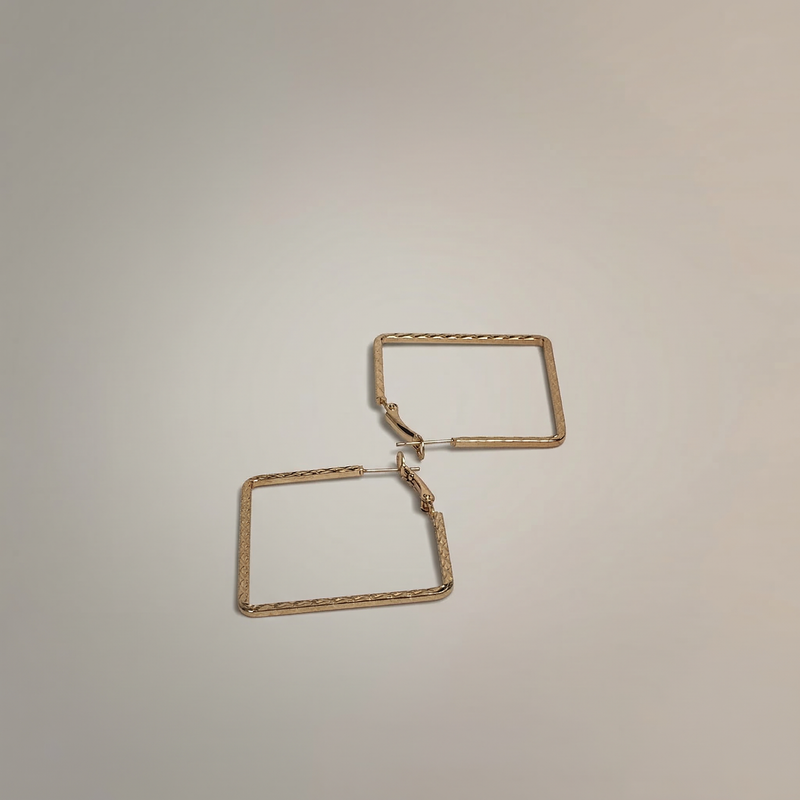 Gold Twisted Square Hoop Earrings - Image 1