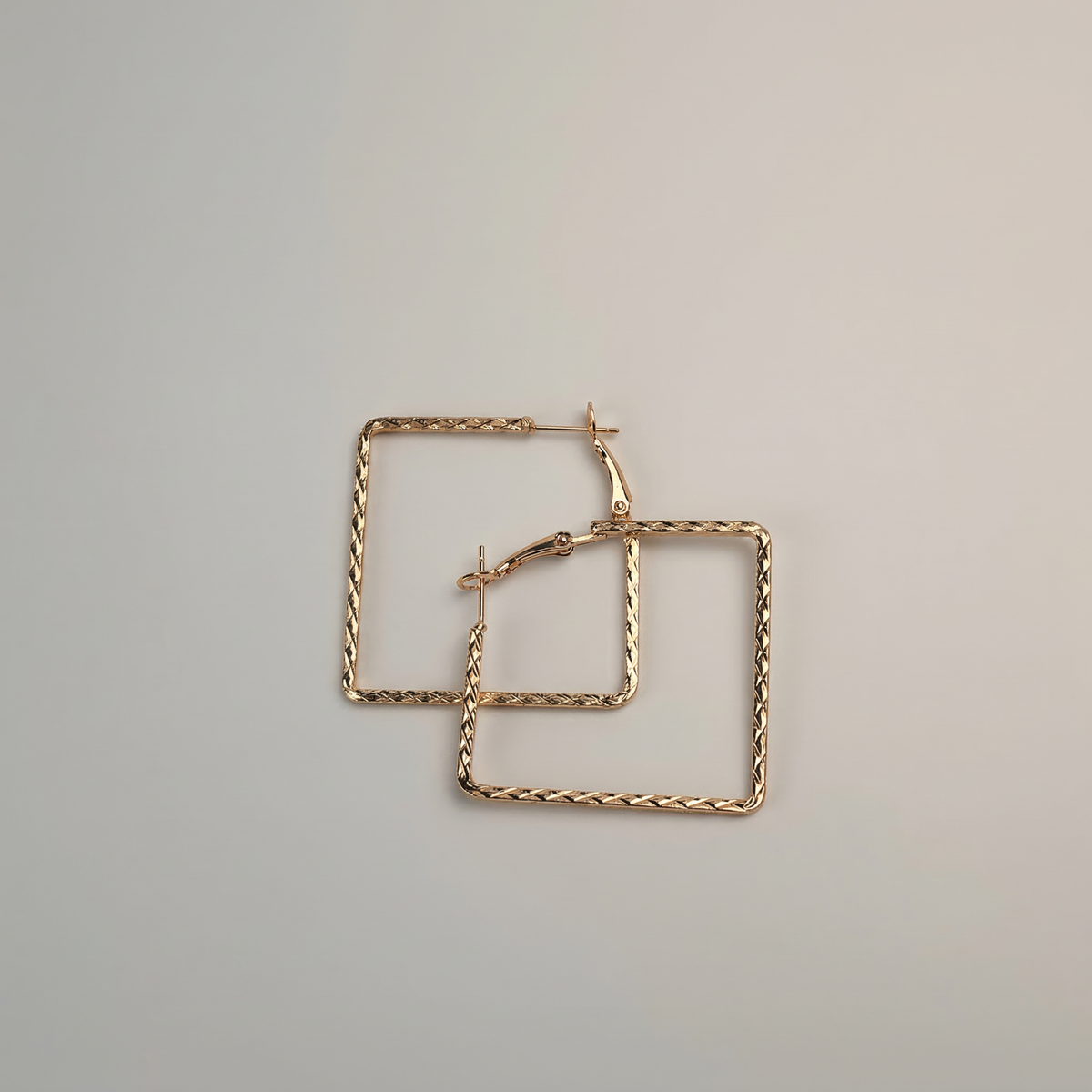 Gold Twisted Square Hoop Earrings - Image 3