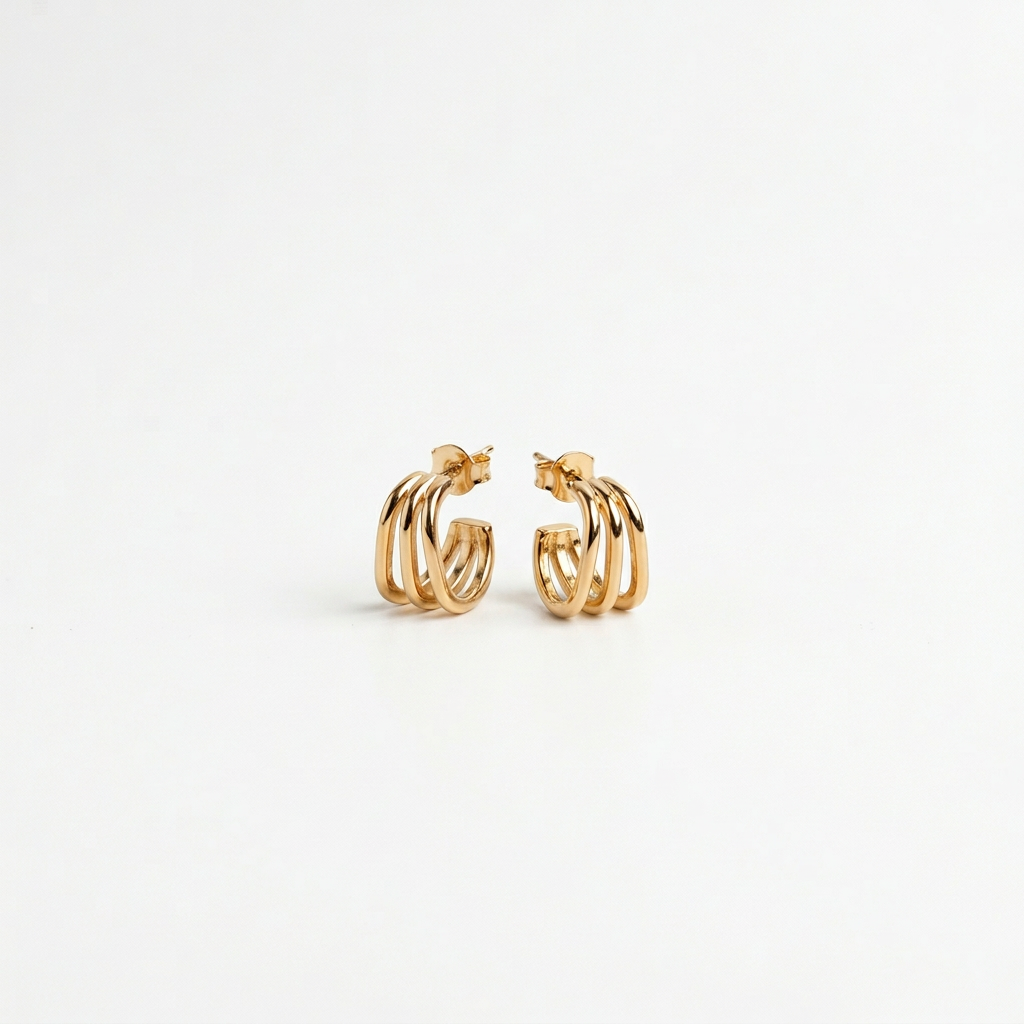 Golden Chevron Stud Earrings - Image 2