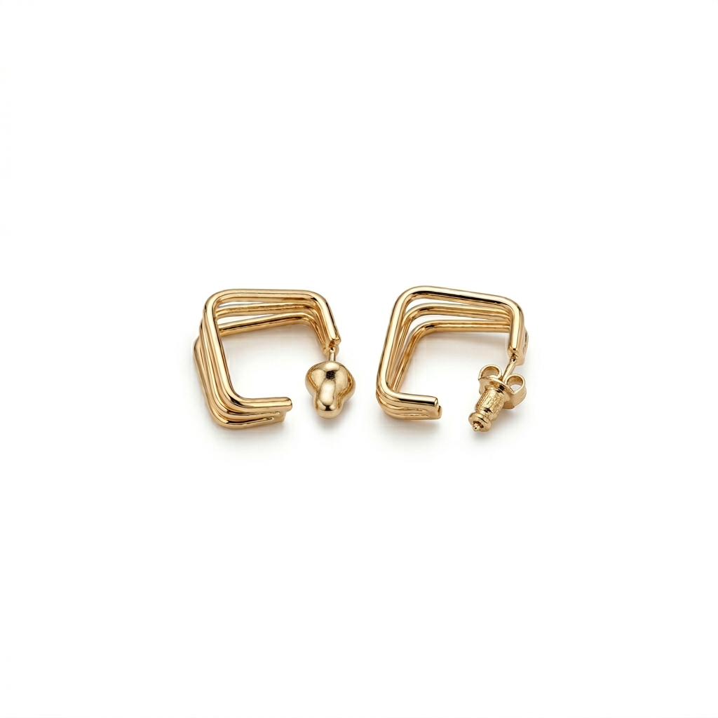 Golden Chevron Stud Earrings - Image 3