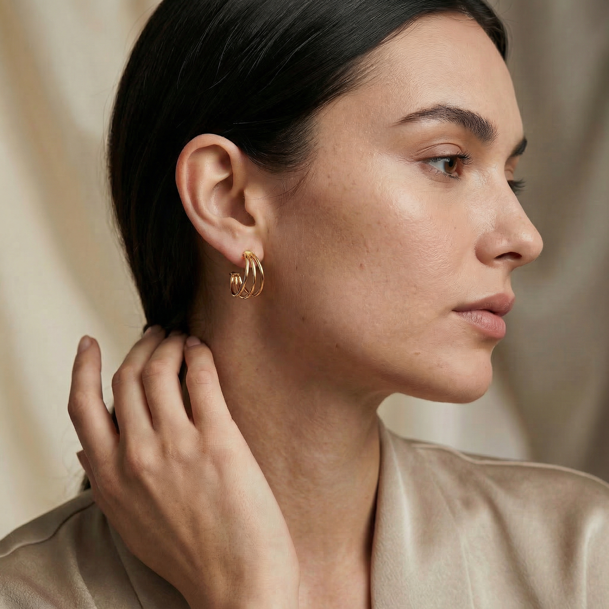 Golden Chevron Stud Earrings - Image 4
