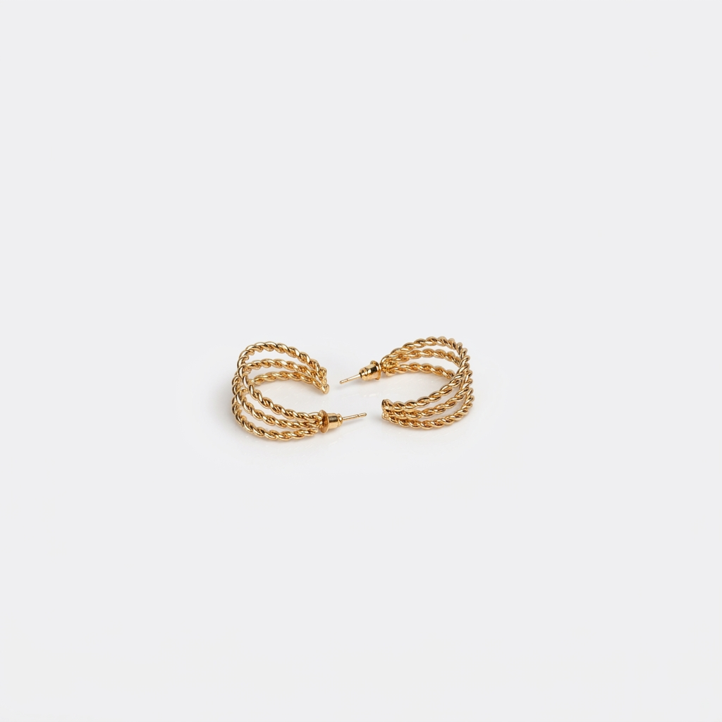 Golden Rope Twist Hoop Earrings - Image 1