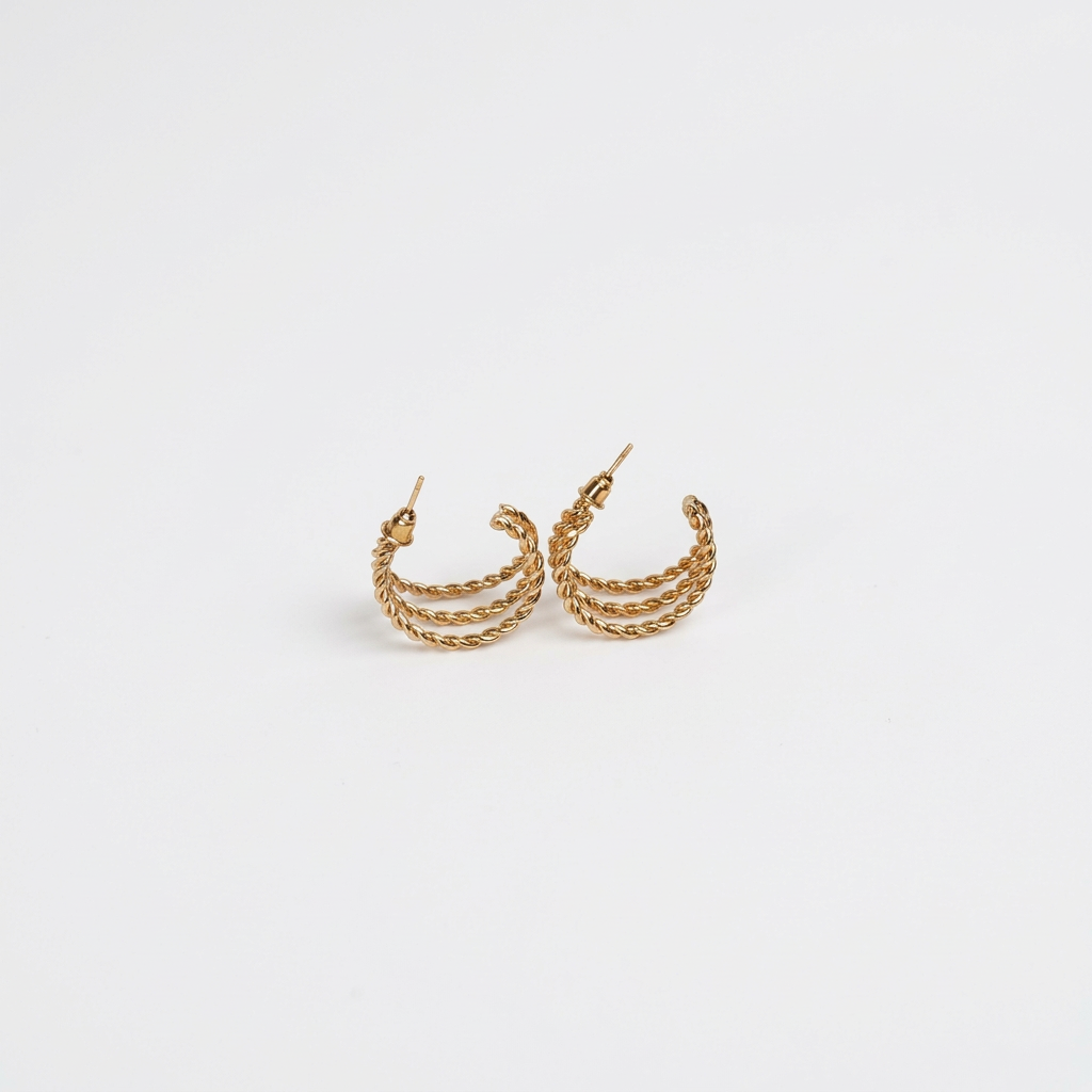 Golden Rope Twist Hoop Earrings - Image 2