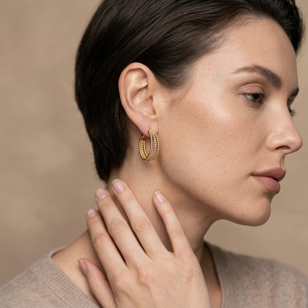 Golden Rope Twist Hoop Earrings - Image 3