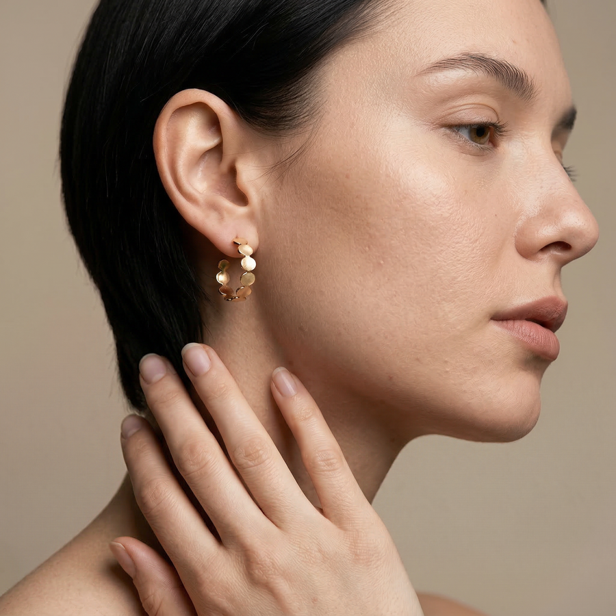 Golden Scallop Hoop Earrings - Image 1