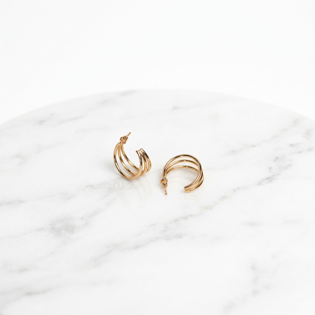Golden Triple Hoop Earrings - Image 2