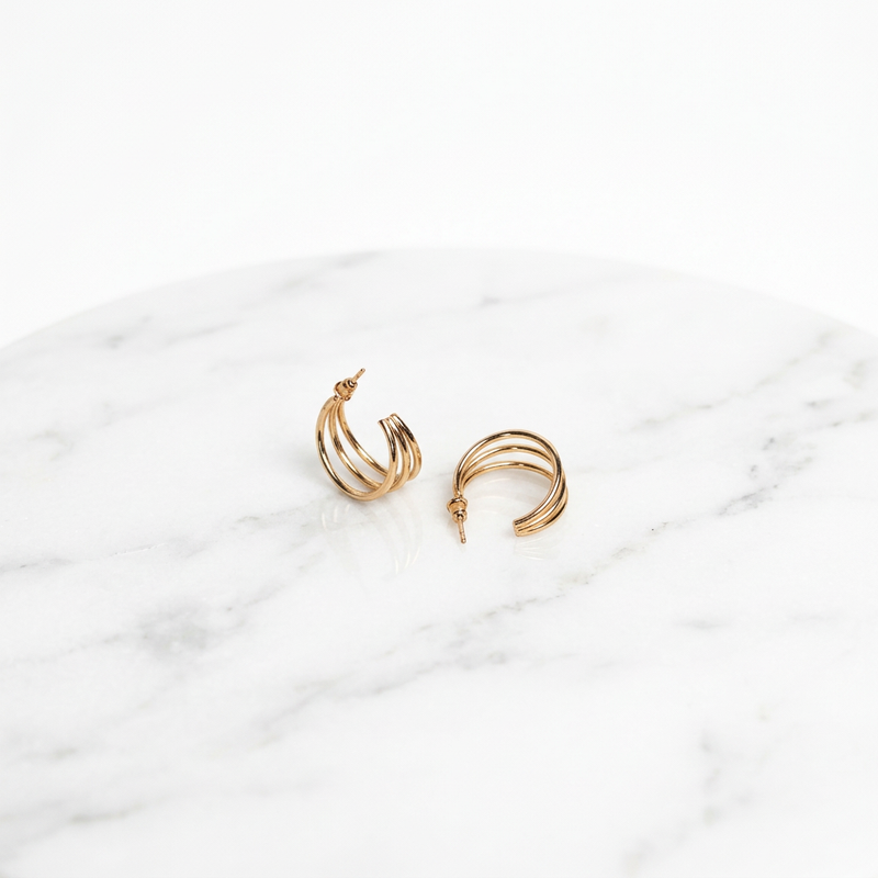Golden Triple Hoop Earrings - Image 2