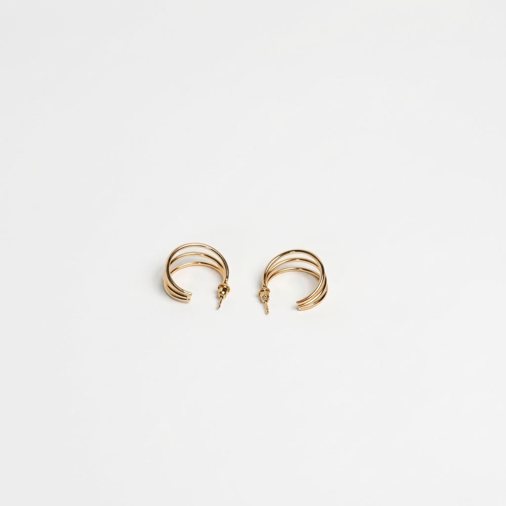 Golden Triple Hoop Earrings - Image 3