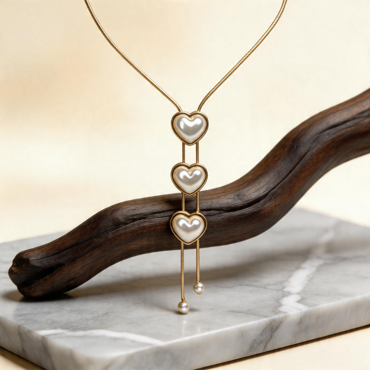 Triple Heart Lariat Necklace