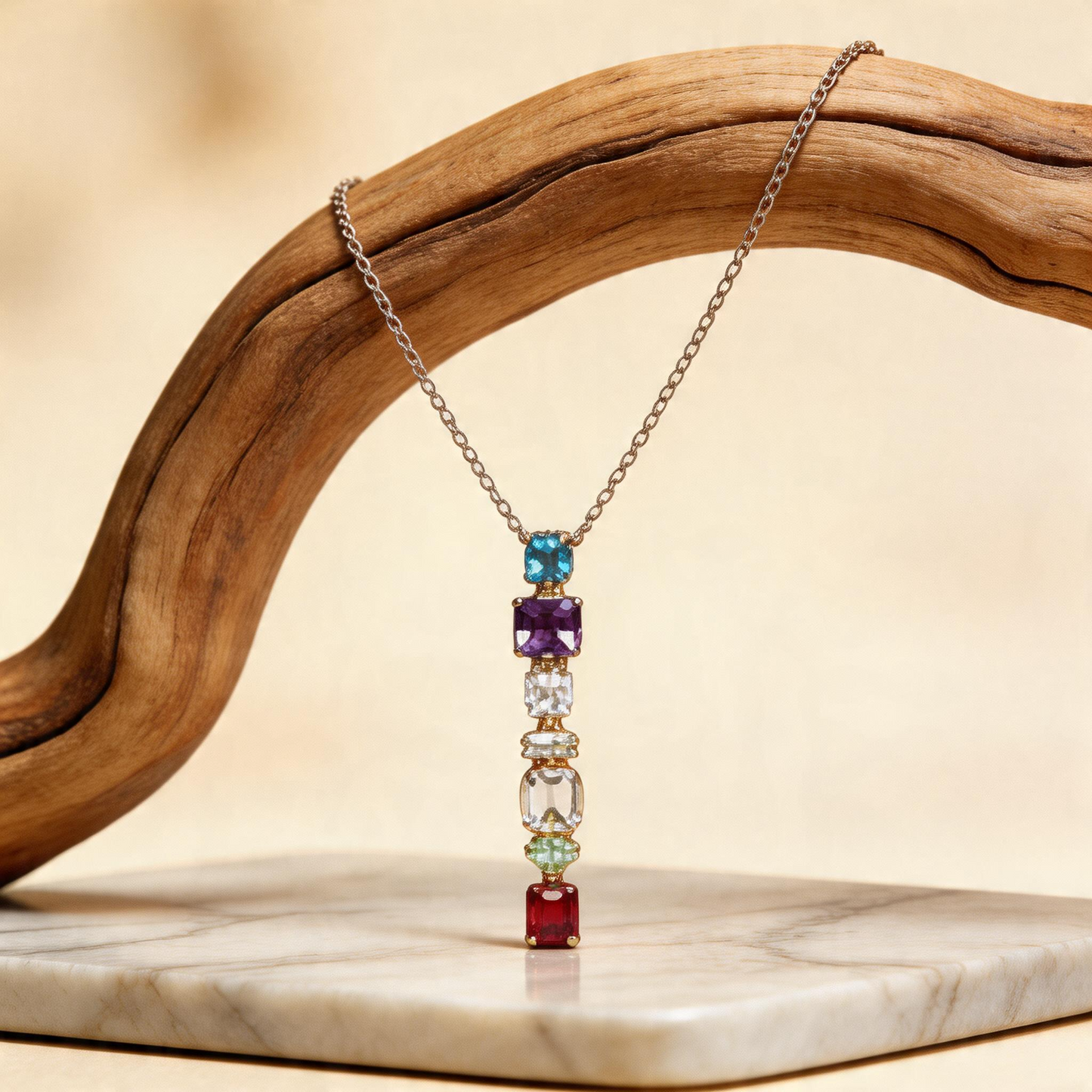Colorful Gem Cascade Y-Necklace