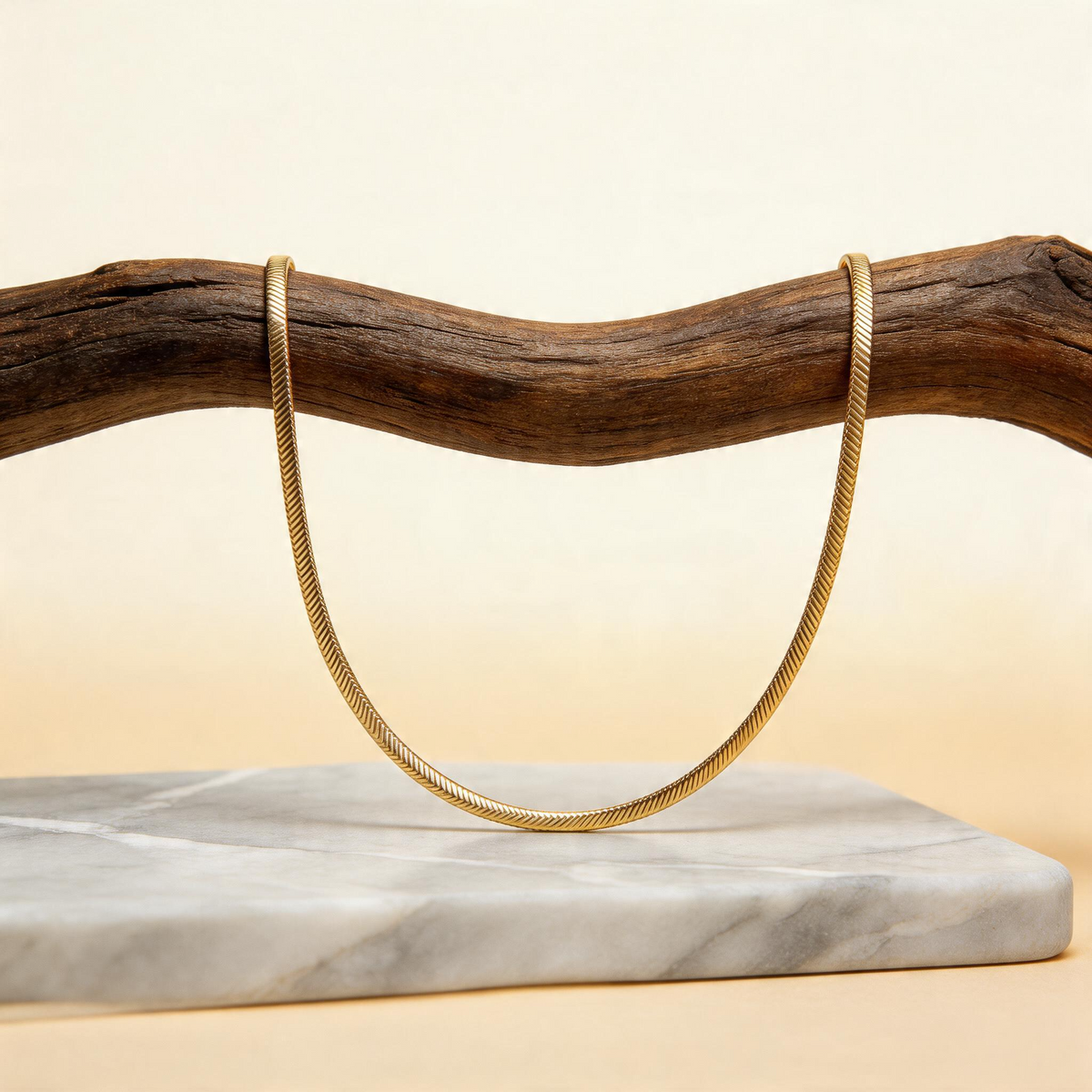 Gold Herringbone Chain Necklace