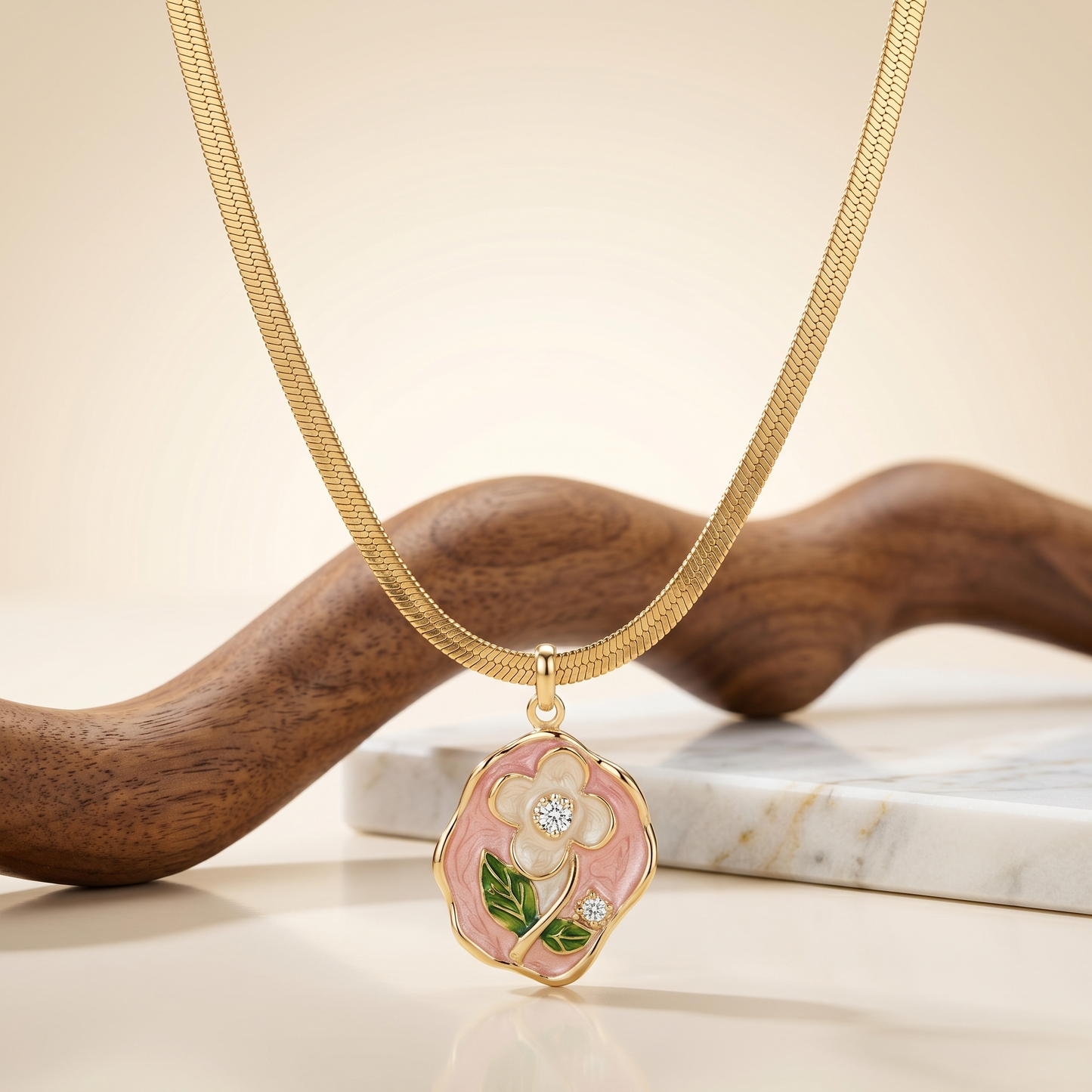 Enamel Rose Pendant Necklace