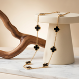 Black Onyx Clover Station Necklace