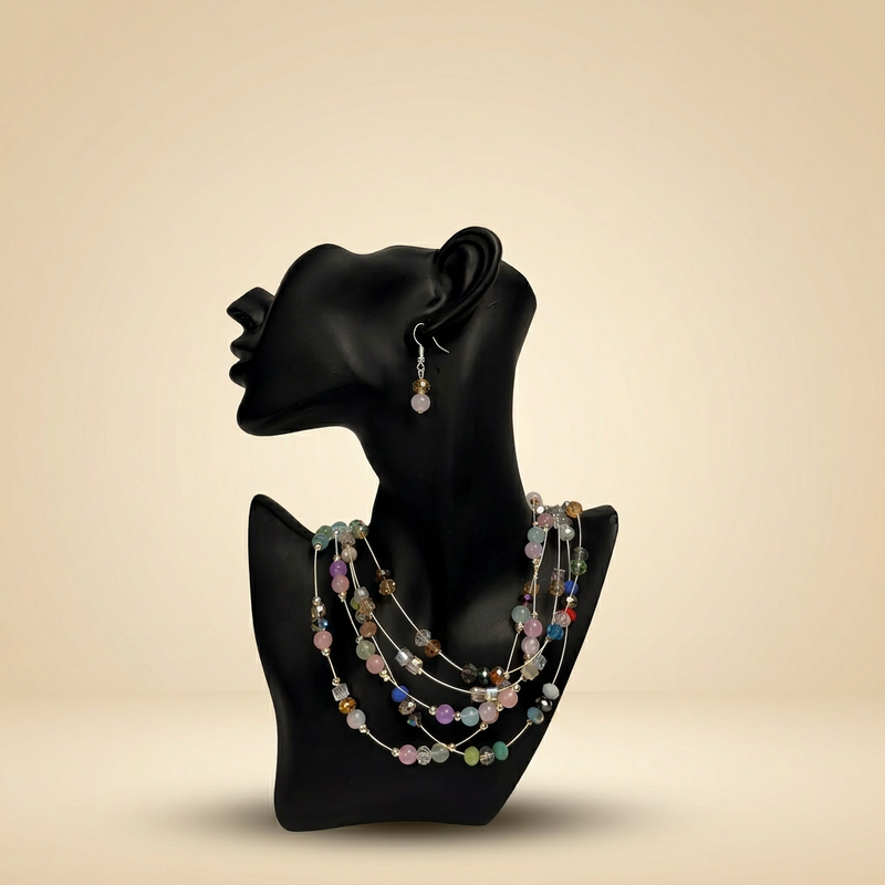 Pastel Bead Multi-Strand Necklace & Earring Set - Image 1