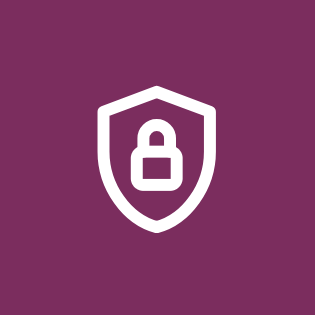 White shield icon with a lock inside on a purple background