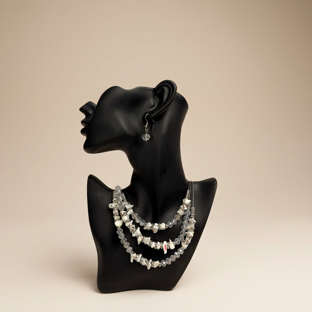 Silver Stone Chip Necklace & Earring Set - Image 1
