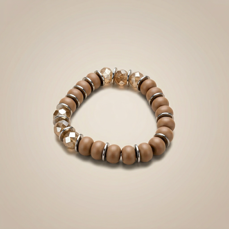 Taupe Crystal Bead Bracelet - Image 1